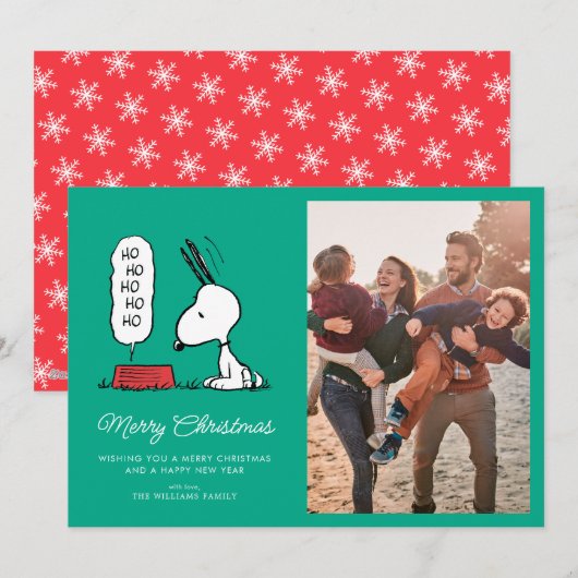 Pinda's | Snoopy Ho Ho Ho Voerbak Feestdagenkaart (Voorkant / Achterkant)