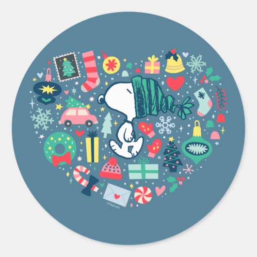 pinda's | Snoopy Holiday Geluk Hart Ronde Sticker (Voorkant)