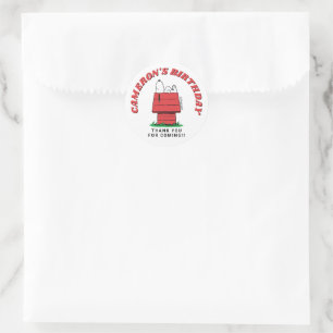 Pinda's Snoopy Hondenhok Verjaardag Klassieke Rond Ronde Sticker