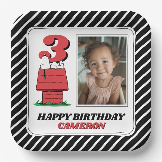 Pinda's Snoopy Hondenhok Verjaardag Papieren Bordje (Voorkant)