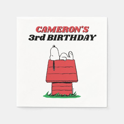 Pinda's Snoopy Hondenhok Verjaardag Servet (Voorkant)