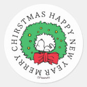 Pinda's | Snoopy Kerst Krans Klassieke Ronde St Ronde Sticker (Voorkant)