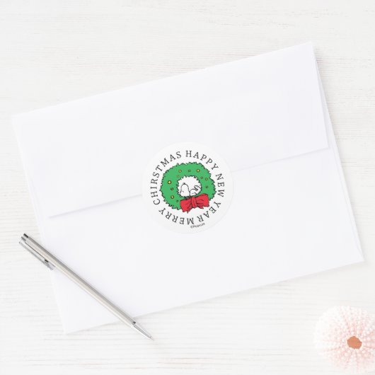 Pinda's | Snoopy Kerst Krans Klassieke Ronde St Ronde Sticker (Envelop)