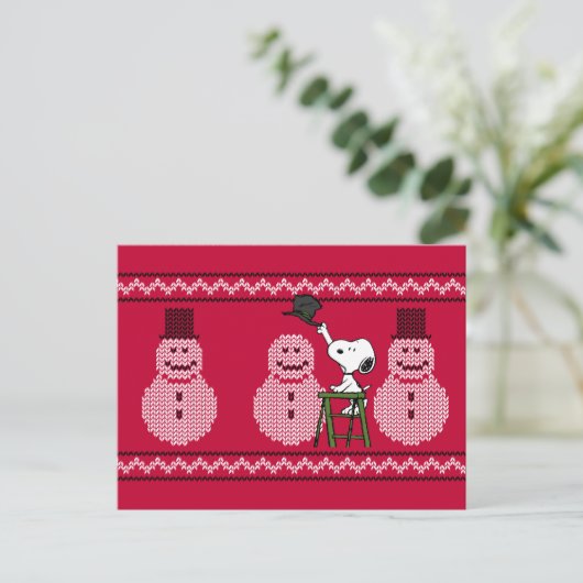 pinda's | Snoopy-kerstSweater Snowman Briefkaart (Staand voorkant)