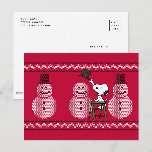 pinda's | Snoopy-kerstSweater Snowman Briefkaart (Voorkant / Achterkant)