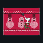 pinda's | Snoopy-kerstSweater Snowman Briefkaart<br><div class="desc">Viel de feestdagen en je liefde voor pinda's op met dit lelijke kerstkeukenontwerp met Snoopy en een rij sneeuwmannen.</div>