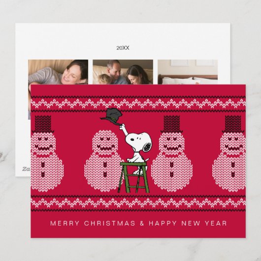 pinda's | Snoopy-kerstSweater Snowman Feestdagenkaart (Voorkant / Achterkant)