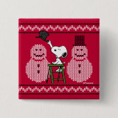 pinda's | Snoopy-kerstSweater Snowman Vierkante Button 5,1 Cm (Voorkant)
