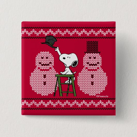 pinda's | Snoopy-kerstSweater Snowman Vierkante Button 5,1 Cm (Voorkant)