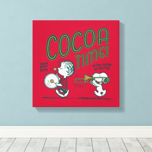 pinda's | Snoopy & Linus Cacaotijd Canvas Afdruk (Insitu (Houten vloer))