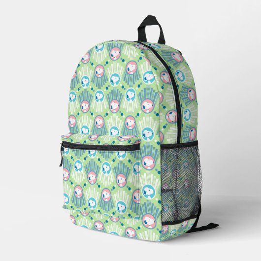 pinda's | Snoopy Mint Green Deco Dreams Patroon Bedrukte Rugzak (Achterkant Hoek Rechts)