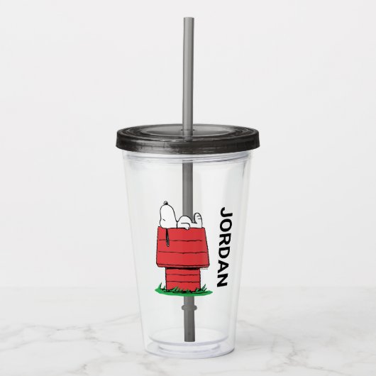 pinda's | Snoopy Napping | Jouw namen toevoegen Acryl Drinkbeker (Voorkant)