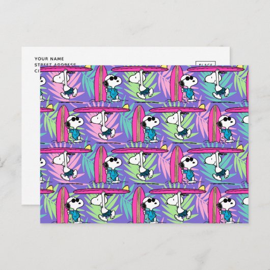 pinda's | Snoopy Paars Surf Pattern Briefkaart (Voorkant / Achterkant)