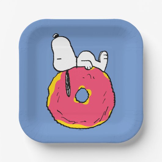 pinda's | Snoopy Pink Donut Papieren Bordje (Voorkant)