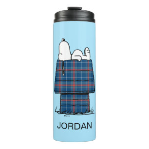 pinda's Snoopy Play Flannel Jouw namen toevoeg Thermosbeker