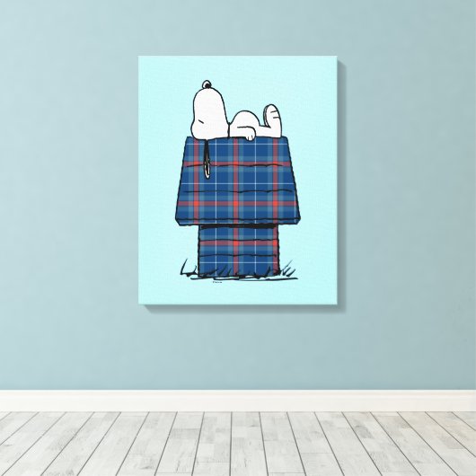 pinda's | Snoopy Pset Flannel Holiday Dog House Canvas Afdruk (Insitu (Houten vloer))