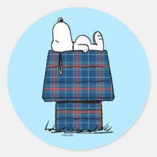 pinda's   Snoopy Pset Flannel Holiday Dog House Ronde Sticker
