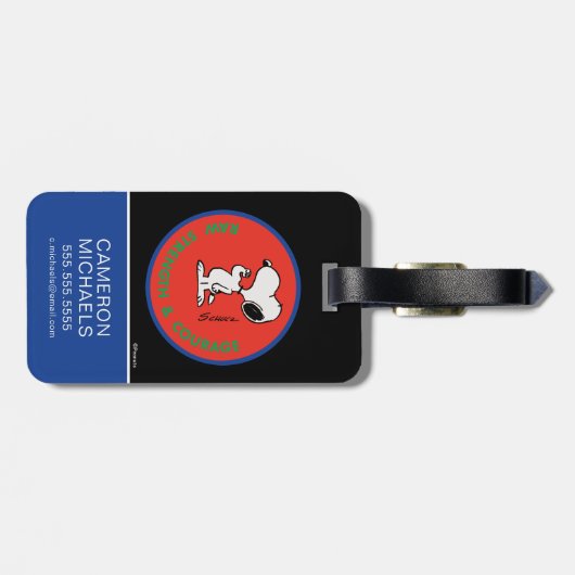 pinda's | Snoopy Raw Strength & Courage Badge Bagagelabel (Achterkant horizontaal)