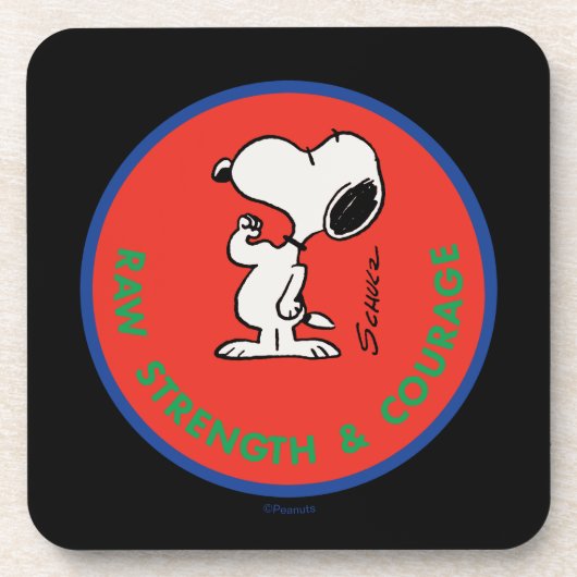 pinda's | Snoopy Raw Strength & Courage Badge Bier Onderzetter (Voorkant)