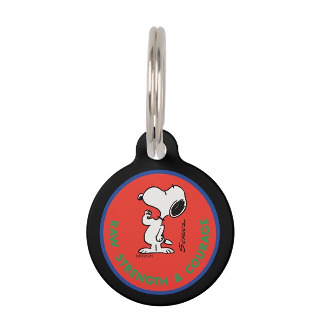pinda's | Snoopy Raw Strength & Courage Badge Huisdierpenning (Voorkant)