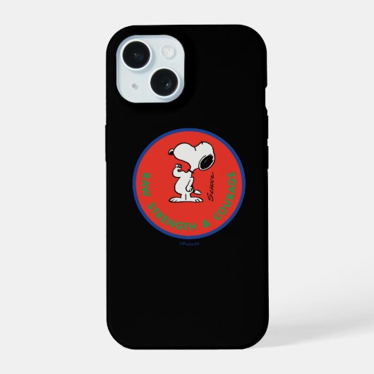 pinda's | Snoopy Raw Strength & Courage Badge iPhone 15 Case (Achterkant)