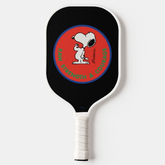 pinda's | Snoopy Raw Strength & Courage Badge Pickleball Paddle (Achterkant)