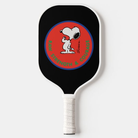 pinda's | Snoopy Raw Strength & Courage Badge Pickleball Paddle (Voorkant)