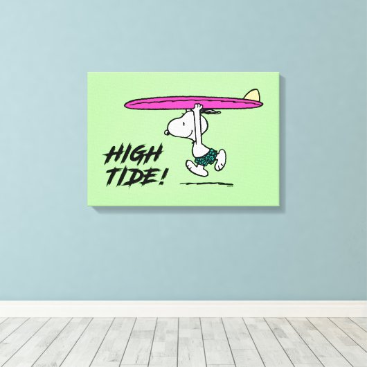 pinda's | Snoopy rijdend naar het Surf Canvas Afdruk (Insitu (Houten vloer))