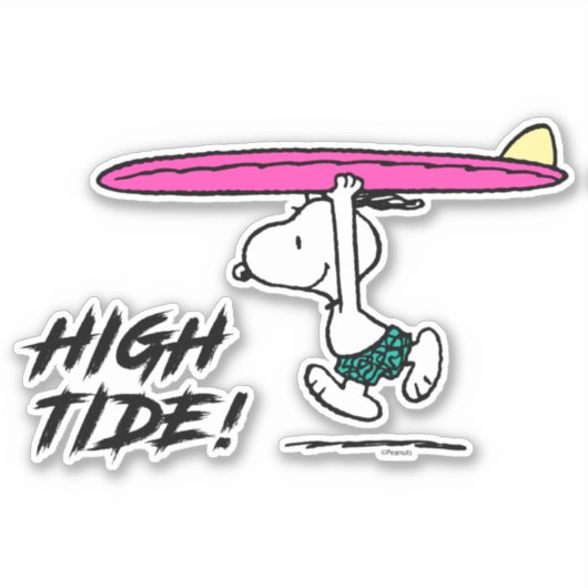 pinda's | Snoopy rijdend naar het Surf Sticker (Voorkant)