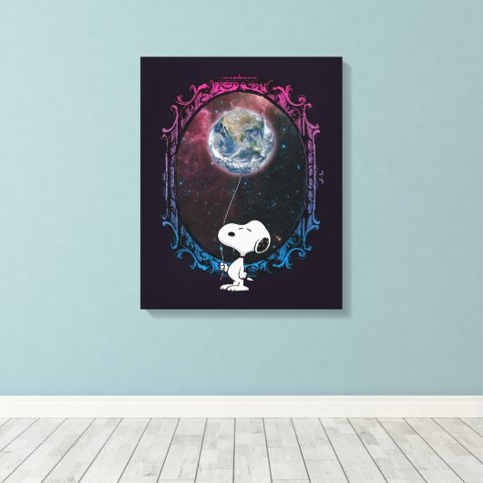pinda's | Snoopy ruimtesonde ballon Canvas Afdruk (Insitu (Houten vloer))