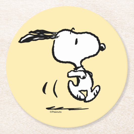 pinda's | Snoopy Running Ronde Kartonnen Onderzetter (Voorkant)