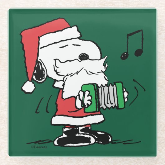 pinda's | Snoopy Santa Claus Accordian Glazen Onderzetter (Voorkant)