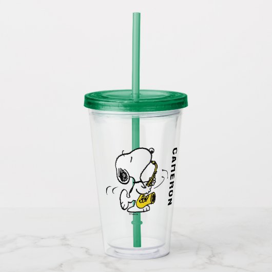 pinda's | Snoopy saxofonist Acryl Drinkbeker (Voorkant)