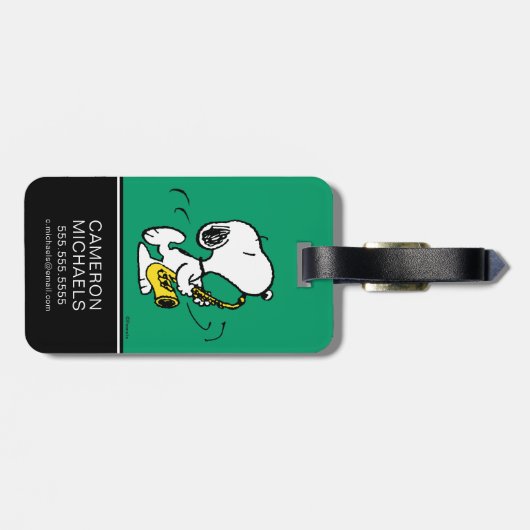 pinda's | Snoopy saxofonist Bagagelabel (Achterkant horizontaal)