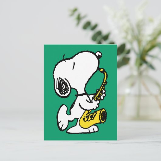 pinda's | Snoopy saxofonist Briefkaart (Staand voorkant)