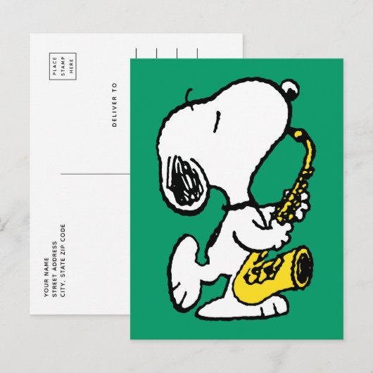 pinda's | Snoopy saxofonist Briefkaart (Voorkant / Achterkant)