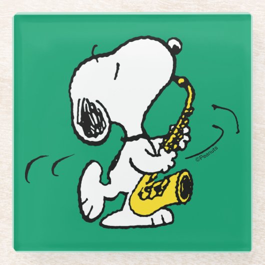 pinda's | Snoopy saxofonist Glazen Onderzetter (Voorkant)