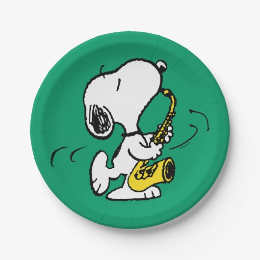 pinda's | Snoopy saxofonist Papieren Bordje (Voorkant)