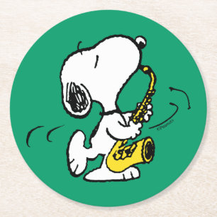 pinda's   Snoopy saxofonist Ronde Kartonnen Onderzetter