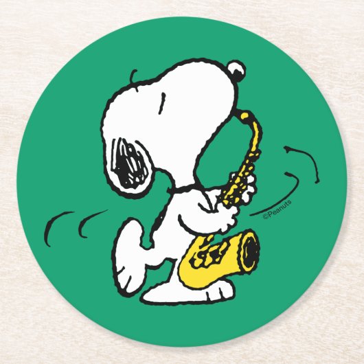pinda's | Snoopy saxofonist Ronde Kartonnen Onderzetter (Voorkant)
