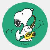 pinda's | Snoopy saxofonist Ronde Sticker (Voorkant)