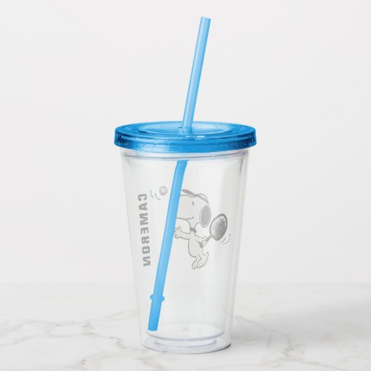 pinda's | Snoopy speelt tennis Acryl Drinkbeker (Achterkant)