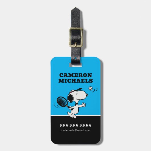 pinda's | Snoopy speelt tennis Bagagelabel (Voorkant verticaal)
