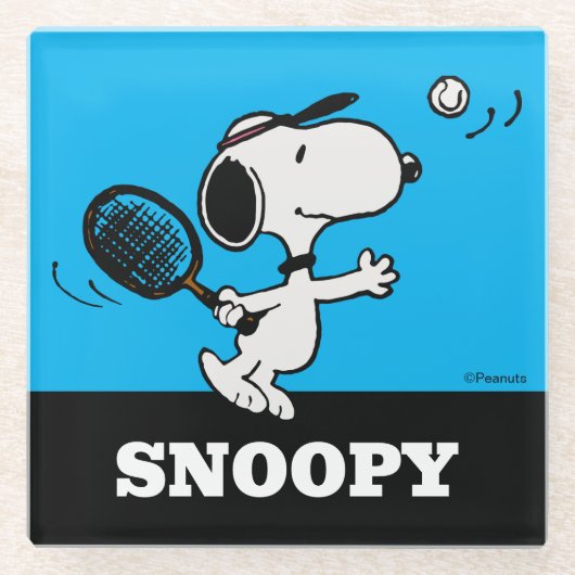 pinda's | Snoopy speelt tennis Glazen Onderzetter (Voorkant)