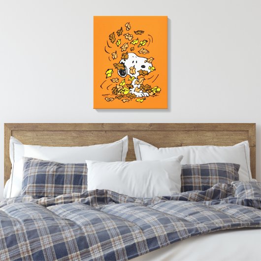 pinda's | Snoopy stapel bladeren Canvas Afdruk (Insitu (Slaapkamer))