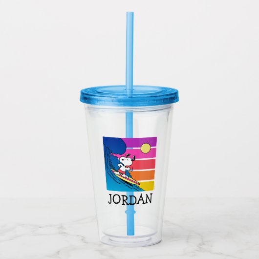 pinda's | Snoopy Surfing | Jouw namen toevoegen Acryl Drinkbeker (Voorkant)