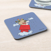 pinda's | Snoopy the Red Baron met kerstmis Bier Onderzetter (Linkerzijde)