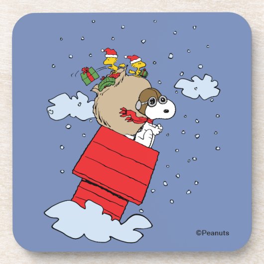 pinda's | Snoopy the Red Baron met kerstmis Bier Onderzetter (Voorkant)