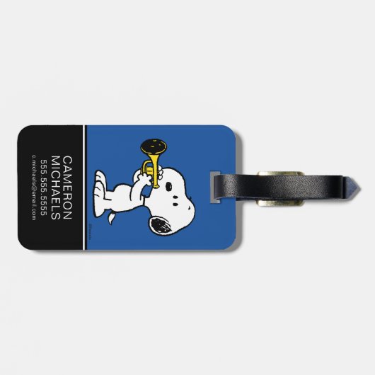 pinda's | Snoopy trompetspeler Bagagelabel (Achterkant horizontaal)