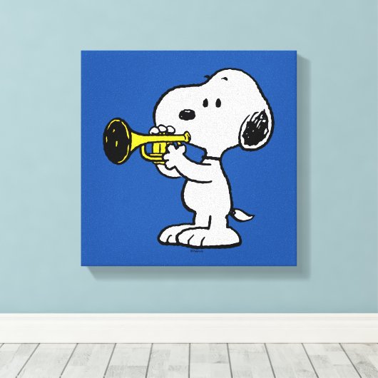 pinda's | Snoopy trompetspeler Canvas Afdruk (Insitu (Houten vloer))